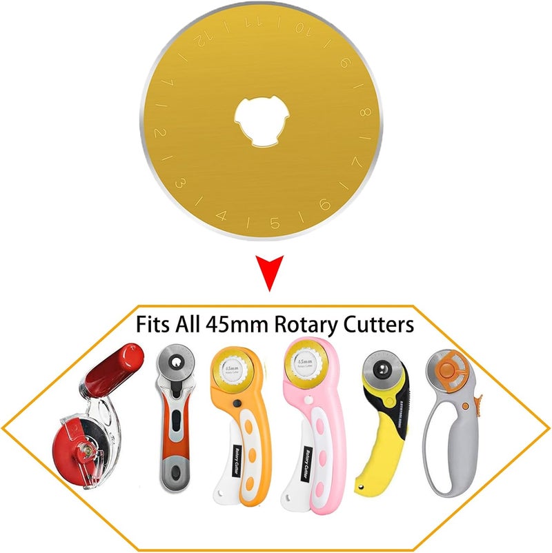 KAMSANG 45mm Rotary Cutter Blades,Replacement Blades Fits Fiskars,OLFA,Martelli,Dremel,Truecut,DAFA,Fabric Cutting Blades Refill for Quilting Scrapbooking Sewing Arts &Crafts, SKS-7 (Titanium Coated), 5-Pack - Image 3